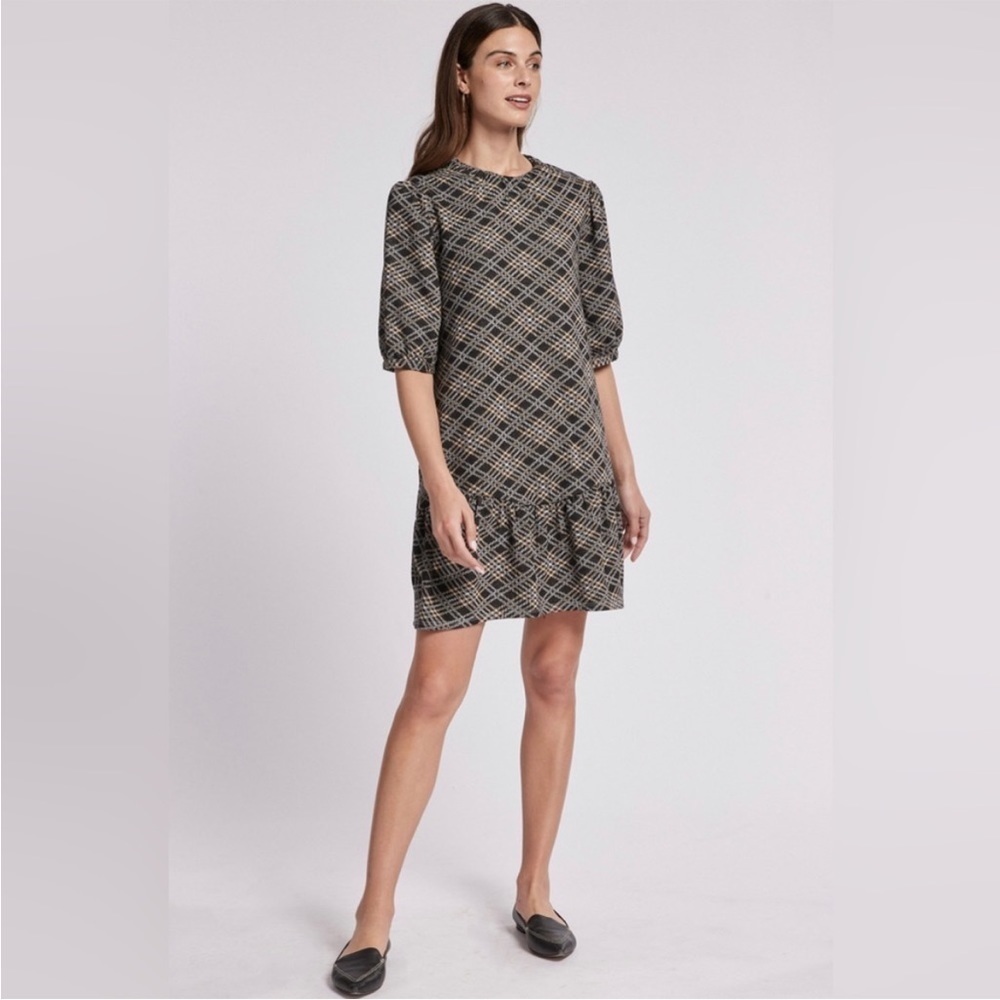 Tyler Boe Tinsley Dress Ruffle Plaid Mini Dress Pockets Fall Black Cream XS NEW